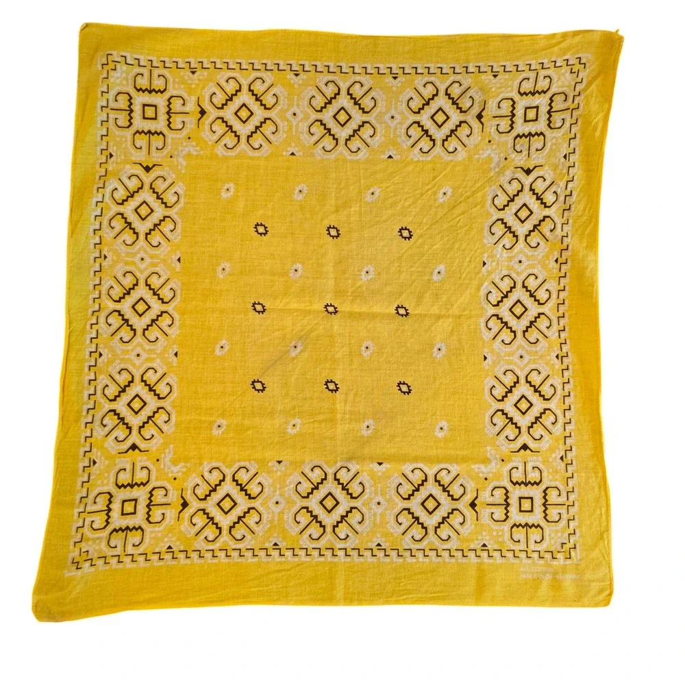 Vintage 70s Paris Accessories Yellow Geometric Southwestern Bandana RN13960